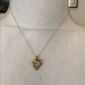 Ruby and Diamond Heart Gold Necklace